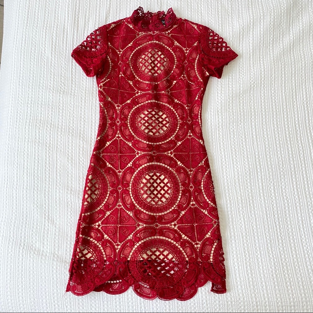 Boohoo Red Lace Cocktail Dress